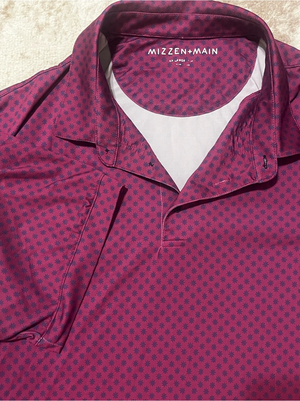 Mizzen + Main Mens XXL Burgundy Purple Geometric Performance Golf Polo Shirt